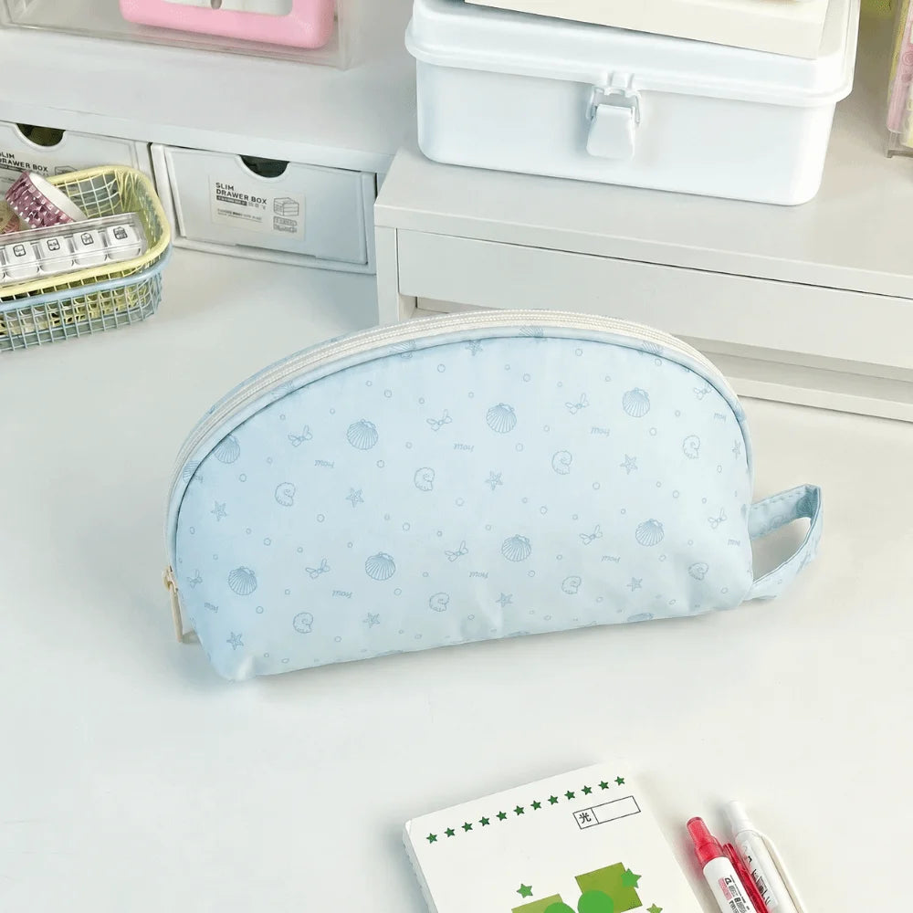 Polka Dot Shell Pencil Case – Large Capacity Canvas Pouch
