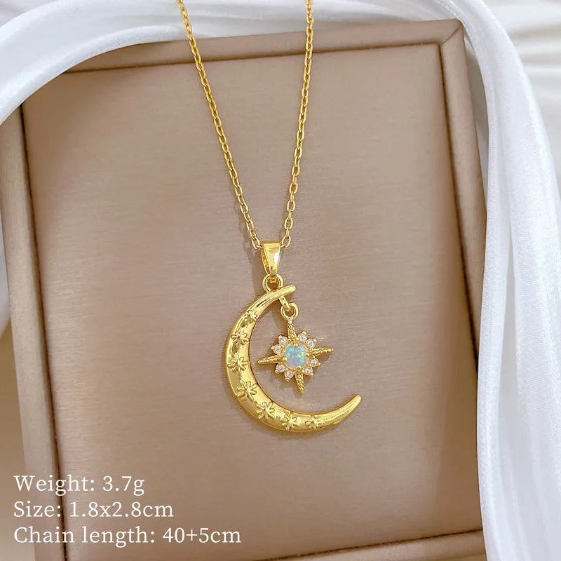 Star Moon Pendant Necklace | Gold Stainless Steel Choker Women Pendant Necklace Nixie XL2606-810
