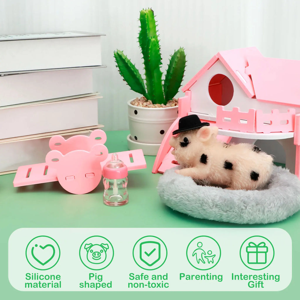 Silicone Pig Doll Toy Set – Realistic Lifelike Piglet Figure Silicone Animal Doll Nixie