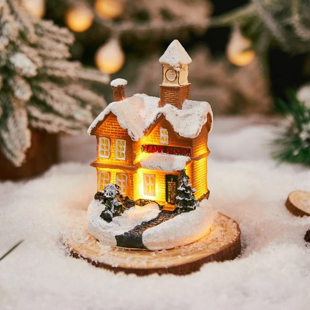 LED Christmas Village Miniature Light House Resin Ornament Christmas Village Ornament Nixie