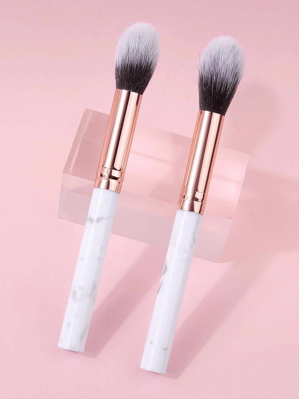 Rose Gold Marble Makeup Brush Set – Powder, Blush & Highlight