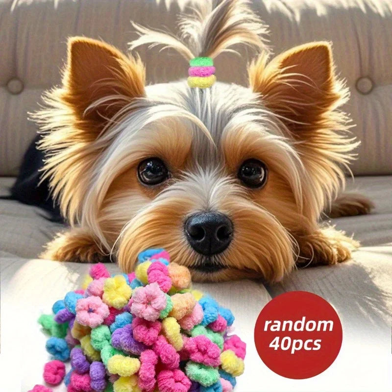 40pcs Mini Plush Elastic Pet Hair Bands – Puppies & Kittens Pet Hair Accessories Nixie 40PCS mixing color