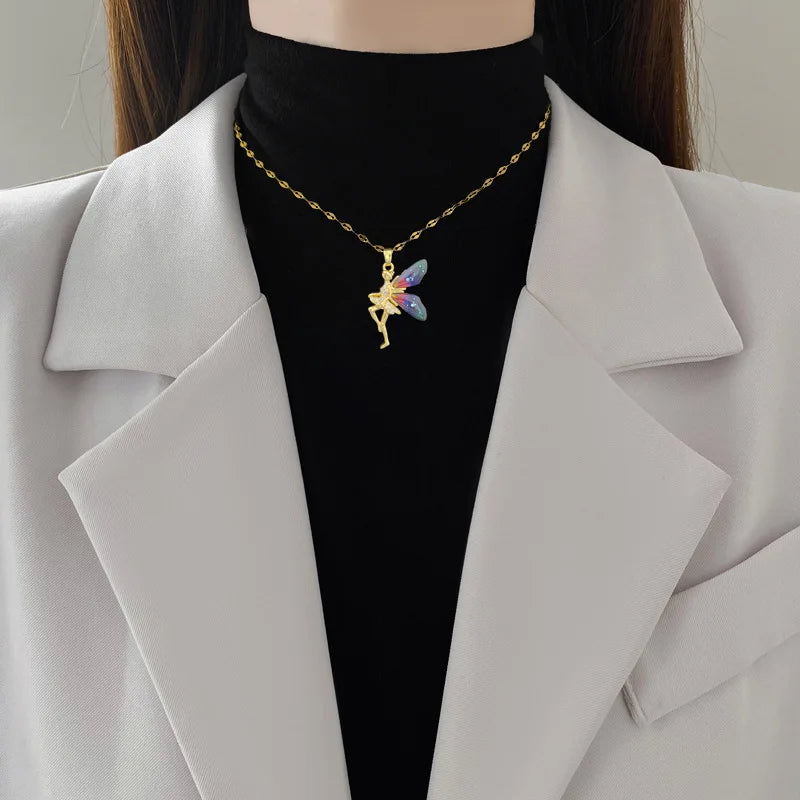 Flower Fairy Pendant Necklace | Gold Stainless Steel Women Pendant Necklace Nixie