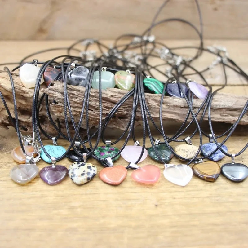 Heart Gemstone Pendant Necklace – Agate, Quartz & Amethyst