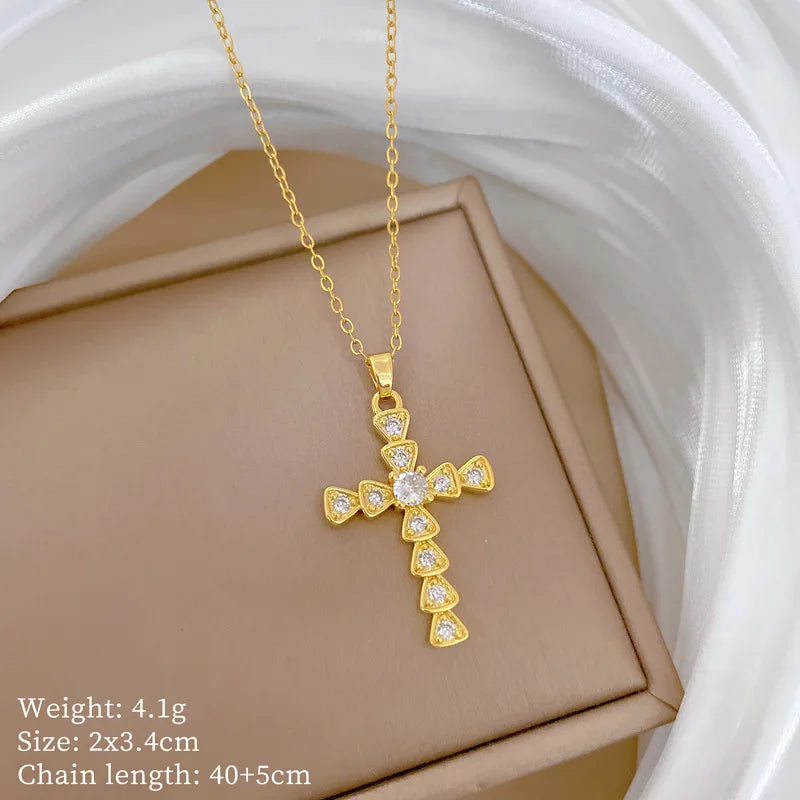 Women's Gold Cross Pendant Necklace – Stainless Steel Choker Pendant Necklace Nixie XL2606-015