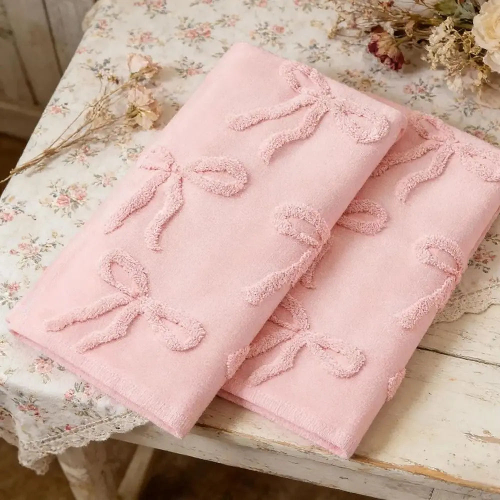 3D Bow Jacquard Cotton Hand Towel – Soft, Quick Dry, Pink