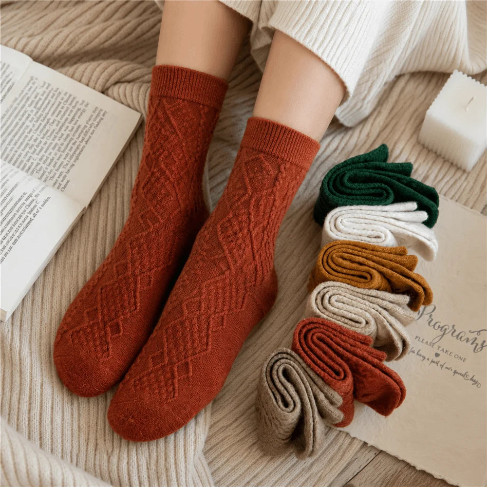 Women's Wool Blend Cable Knit Thermal Crew Socks | Winter Knit Crew Socks Nixie