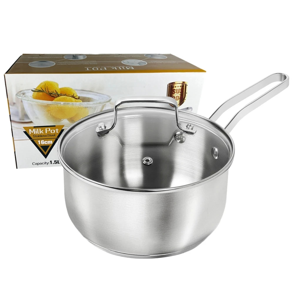 Punana 304 Stainless Steel Saucepan 1QT with Glass Strainer Lid Stainless Steel Saucepan Nixie Milk Pot 16cm