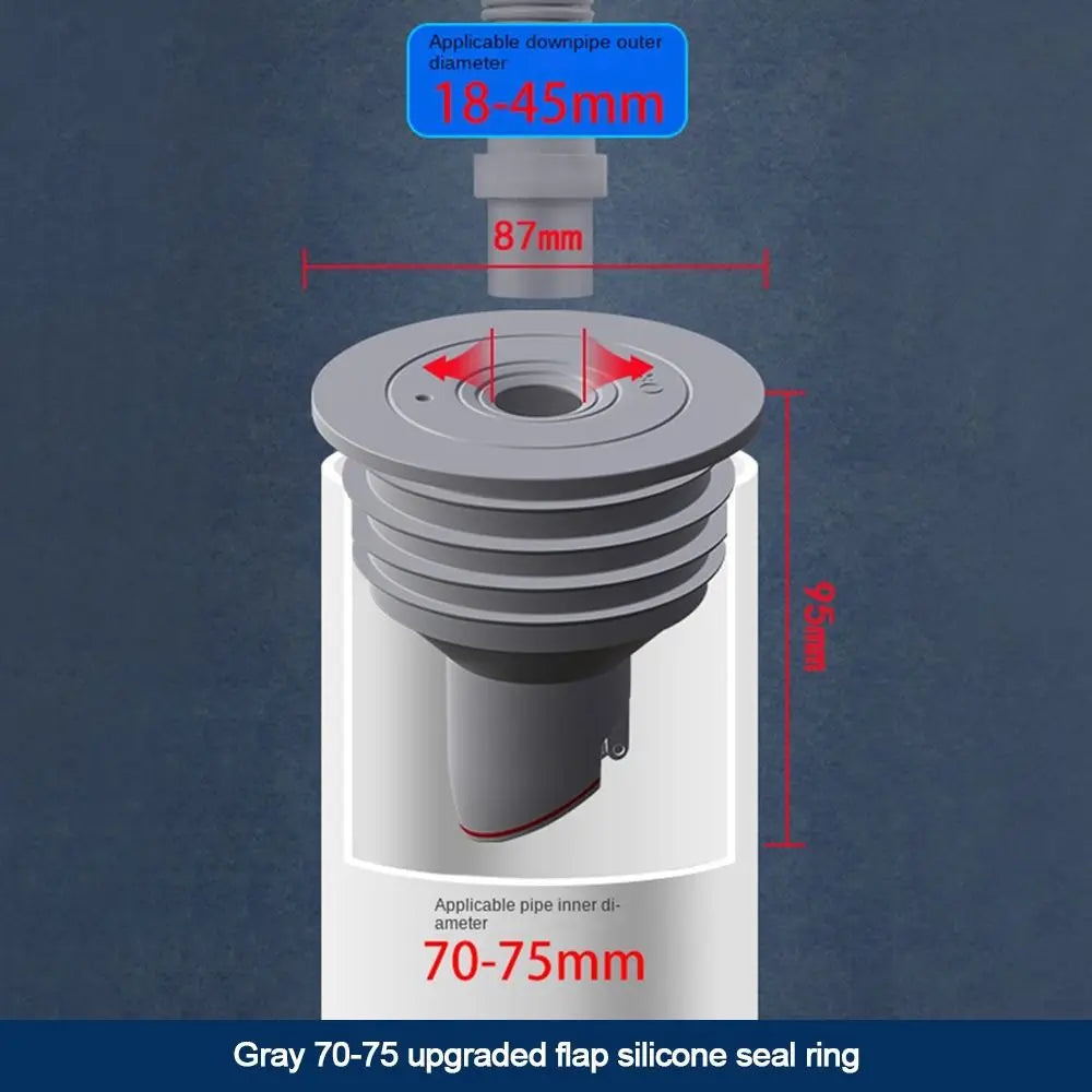 Floor Drain Seal Plug – Odor & Pest Blocking Pipe Ring Drain Seal Plug Nixie grey-70-75mm