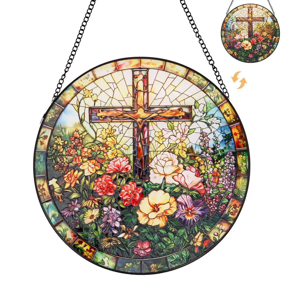 Stained Glass Cross Suncatcher 9.84" – Window Hanging Decor Glass Window Suncatcher Nixie