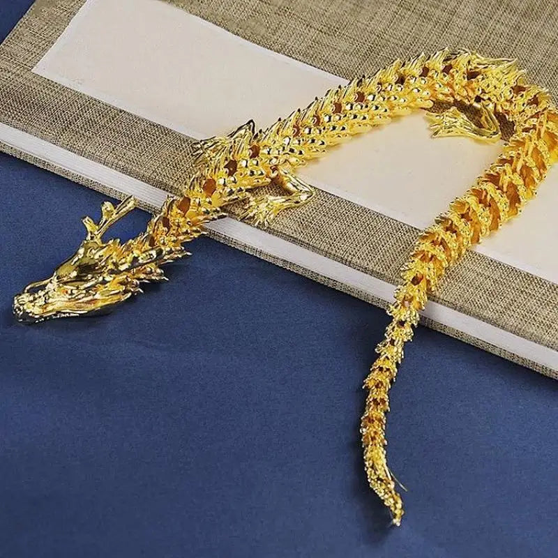 Poseable Golden Dragon Alloy Statue – Chinese Loong Desk Ornament