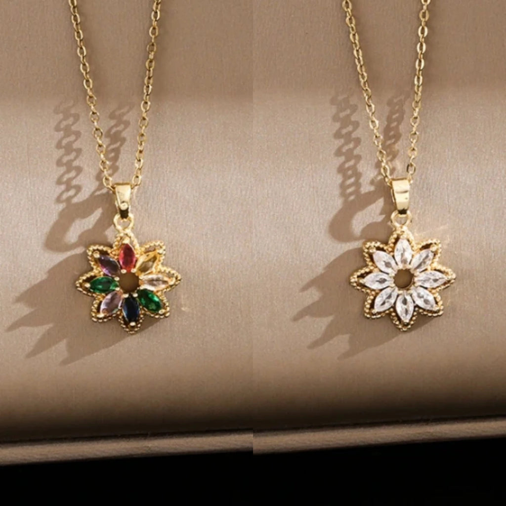 Colorful Zircon Flower Stainless Steel Clavicle Necklace Pendant Necklace Nixie