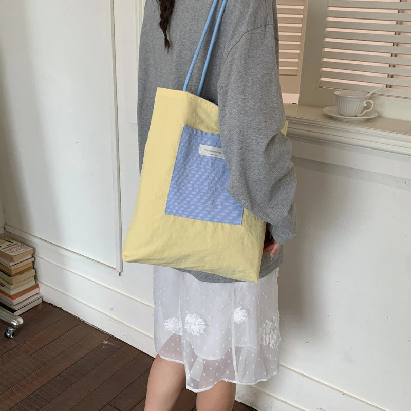 Women's Large Canvas Striped Tote Shoulder Bag | Korean Style Canvas Tote Bag Nixie