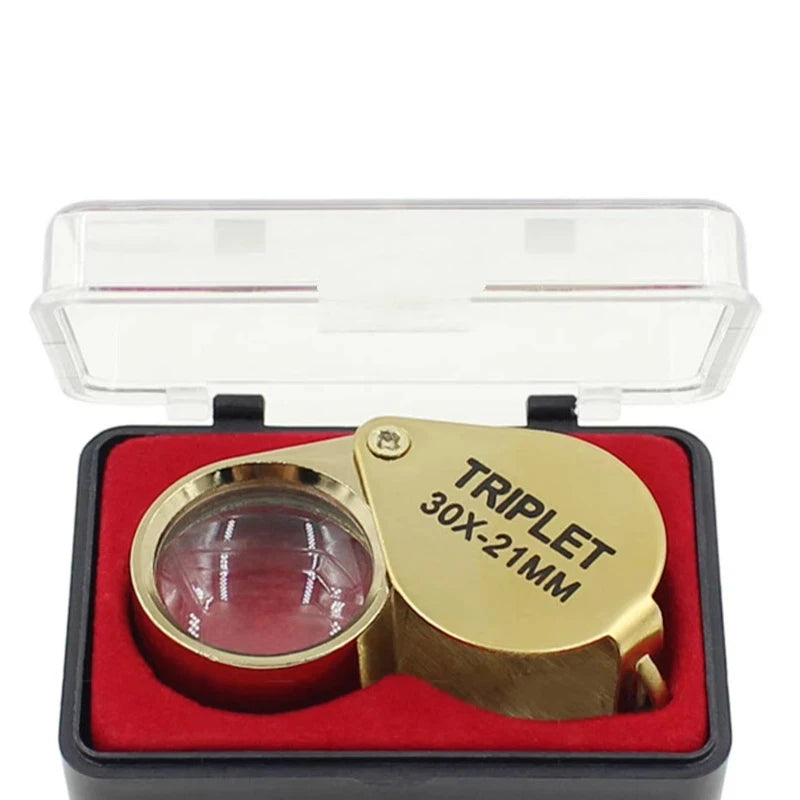10x 20x 30x Folding Jewelry Loupe Magnifier – Metal Frame Glass Lens Jewelry Loupe Magnifier Nixie Gold 30X