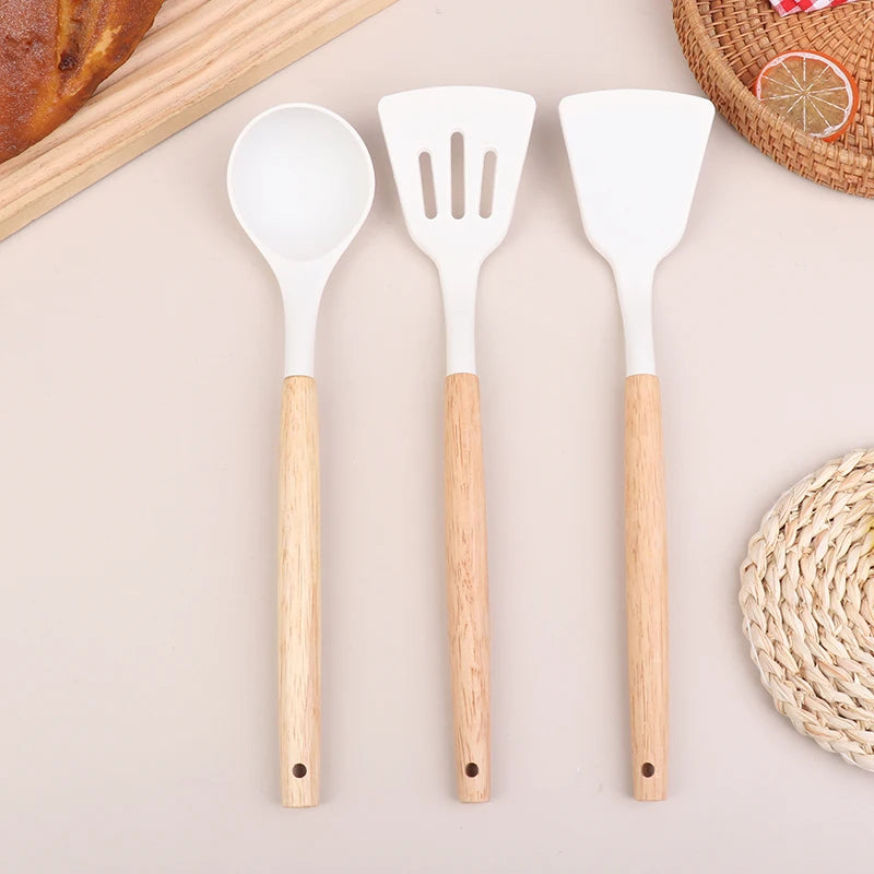 Wooden Handle Silicone Spatula Set – Frying Spatula & Ladle