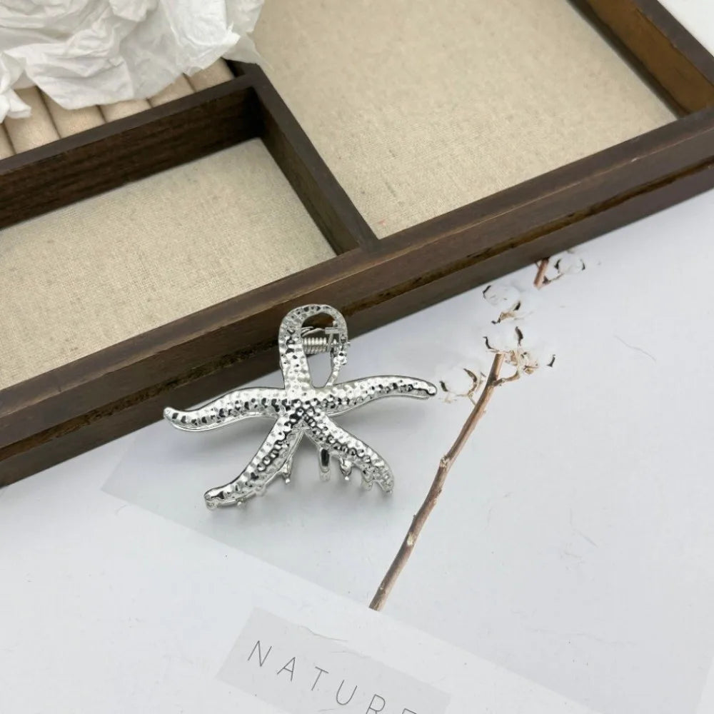 Ocean Starfish Hair Claw Clip Gold Metal Large Barrette