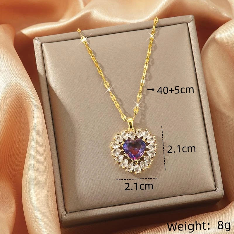 Ocean Heart Zircon Pendant Necklace – Gold Clavicle Chain Pendant Necklace Nixie