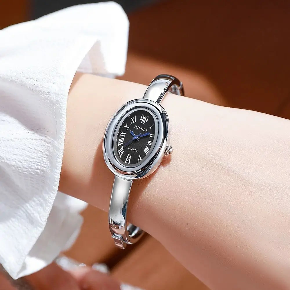 Oval Dial Bangle Bracelet Watch – Elegant Ladies Quartz Watch Ladies Bangle Watch Nixie