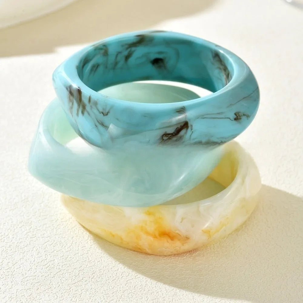 Punk Chunky Resin Cuff Bracelet Set – Marble Geometric Bangles