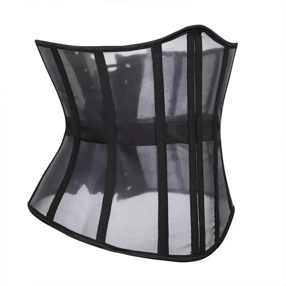 Women's Underbust Corset Lace-Up Black Mesh Waist Cincher