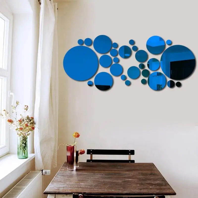 26Pcs 3D Round Acrylic Mirror Wall Stickers – DIY Home Decor Mirror Wall Stickers Nixie Blue