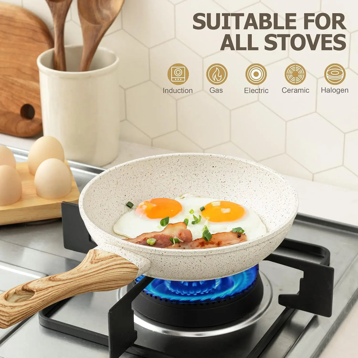 MICHELANGELO Granite Non-Stick Frying Pan with Lid | Induction Non-Stick Frying Pan Nixie