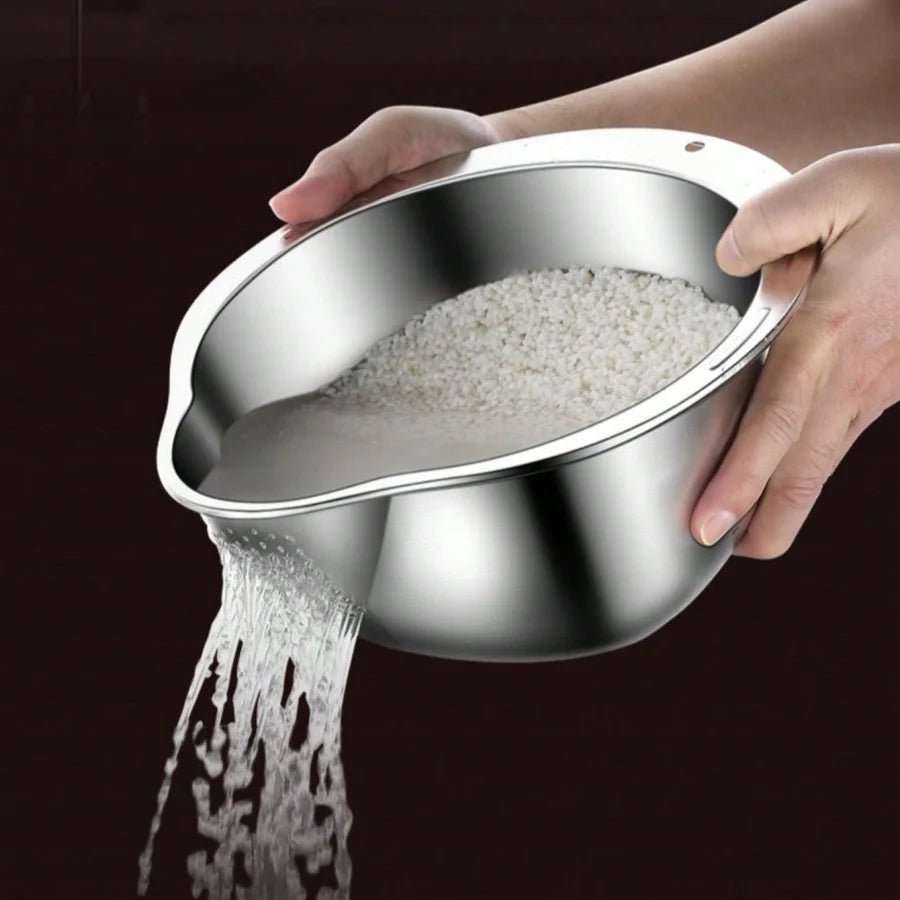 Stainless Steel Rice Washing Bowl & Colander Basket | Nixie Kitchen Colander Basket Nixie