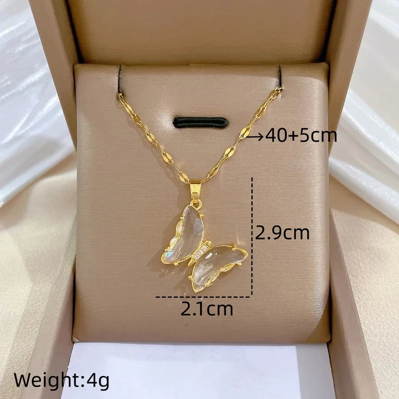 Butterfly Pendant Necklace Gold Stainless Steel Clavicle Chain Pendant Necklace Nixie XL2606-480
