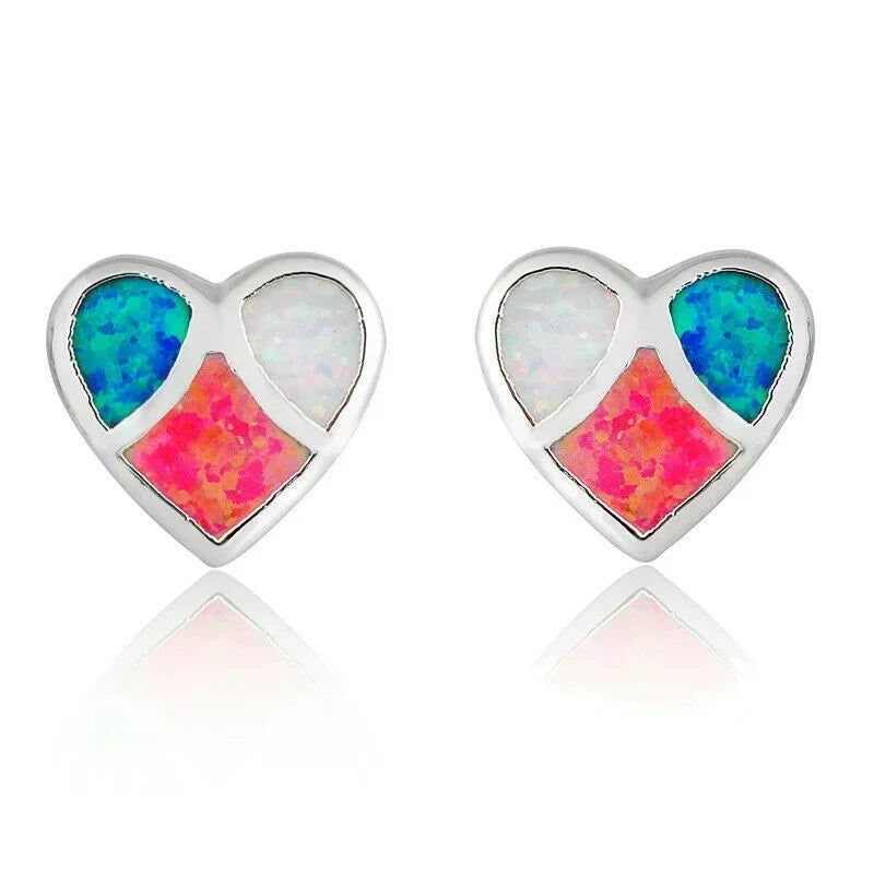 Heart Stud Earrings Simulated Opal Glass Vintage Style Stud Earrings Nixie