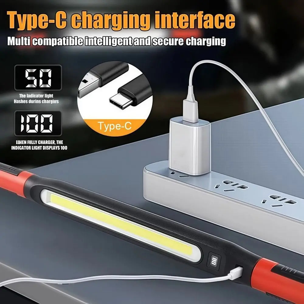 Magnetic LED Work Light Bar – IP65 Rechargeable, Digital Display