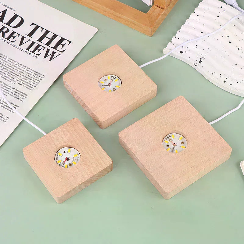 LED Solid Wood Square Night Light USB Lamp Base 5–10CM LED Night Light Base Nixie