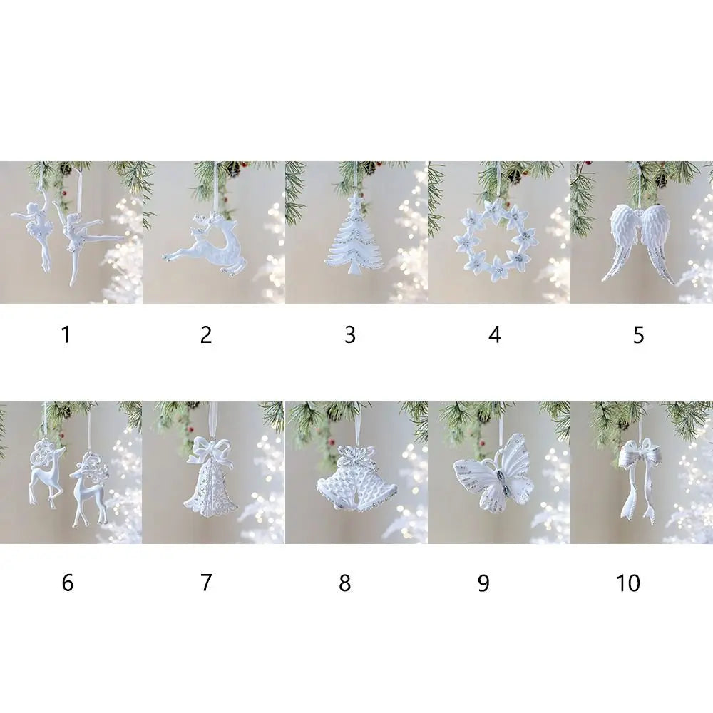 White Christmas Ornaments – Flocking Deer, Wreath & Snowflake Christmas Tree Ornament Nixie