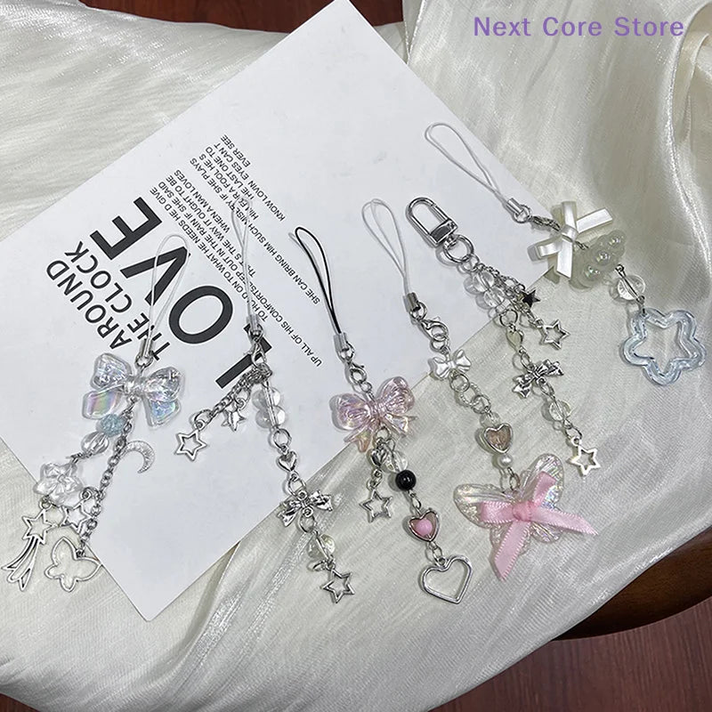 Butterfly Bead Phone Lanyard Y2K Keychain Charm Pendant Phone Lanyard Charm Nixie