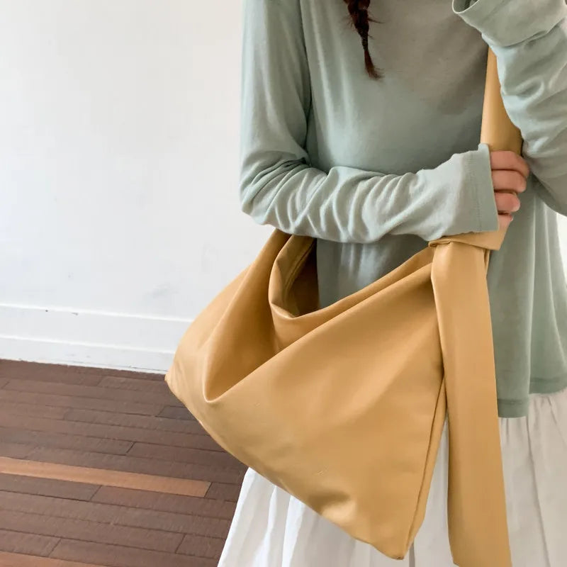 Korean Minimalist Faux Leather Tote Bag | Knotted Design Faux Leather Tote Bag Nixie