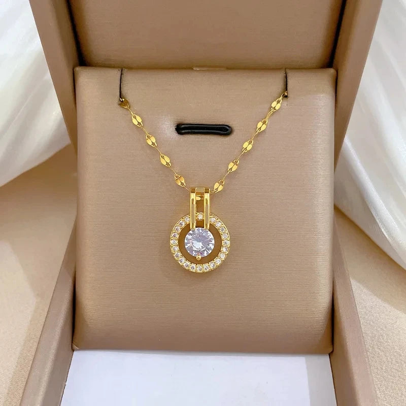Women's Gold Hoop Pendant Necklace – Stainless Steel Choker Pendant Necklace Nixie