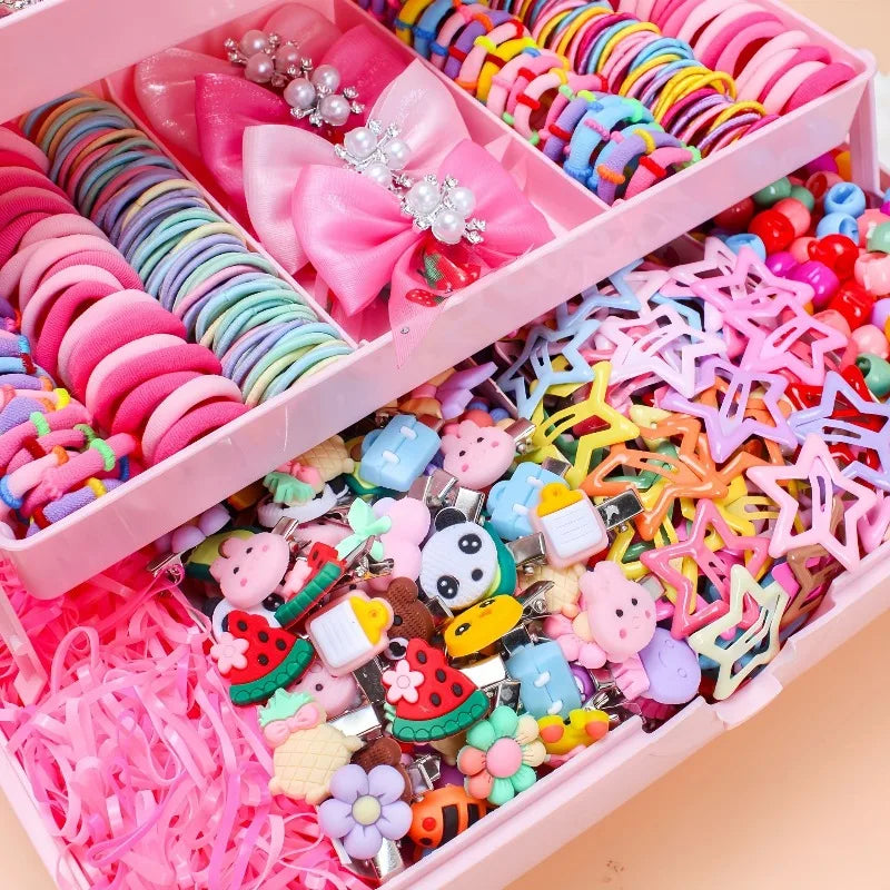546-Pc Girls Hair Accessories Set – Bow Clips & Elastic Bands Girls Hair Accessories Nixie