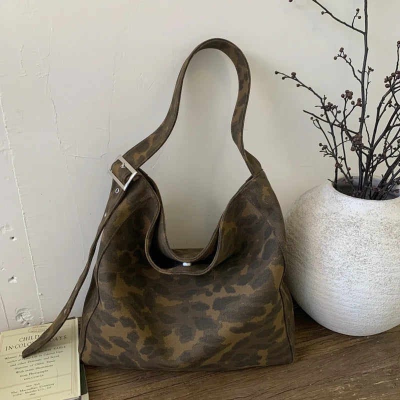 Vintage Camouflage Canvas Tote Bag – Large Shoulder Bag Canvas Shoulder Tote Nixie BB-593-Brown Extra Large