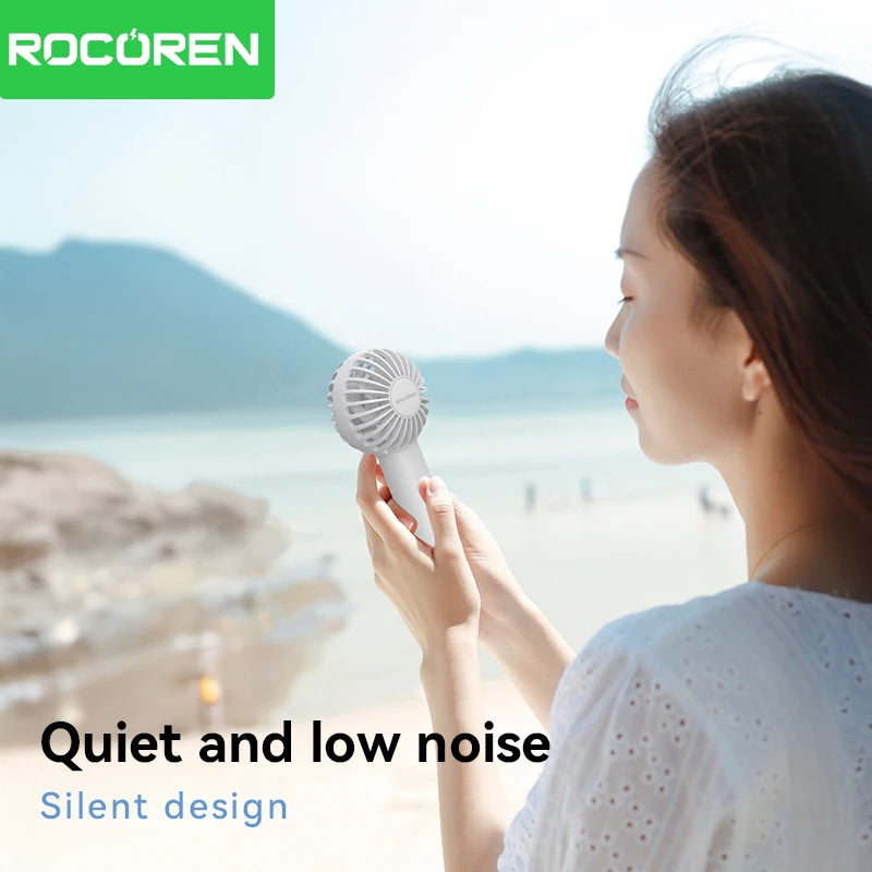 Rocoren Mini Portable USB Rechargeable Handheld Fan with Base Portable Handheld Fan Nixie