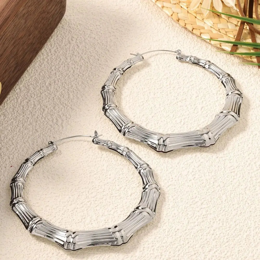 Gold Bamboo Hoop Drop Earrings – Geometric Hollow Punk Dangle Hoop Drop Earrings Nixie