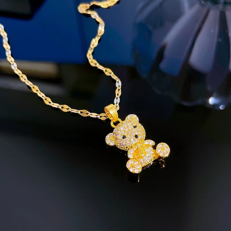 Luxury Bear Pendant Necklace – Gold Stainless Steel Clavicle Chain Pendant Necklace Nixie