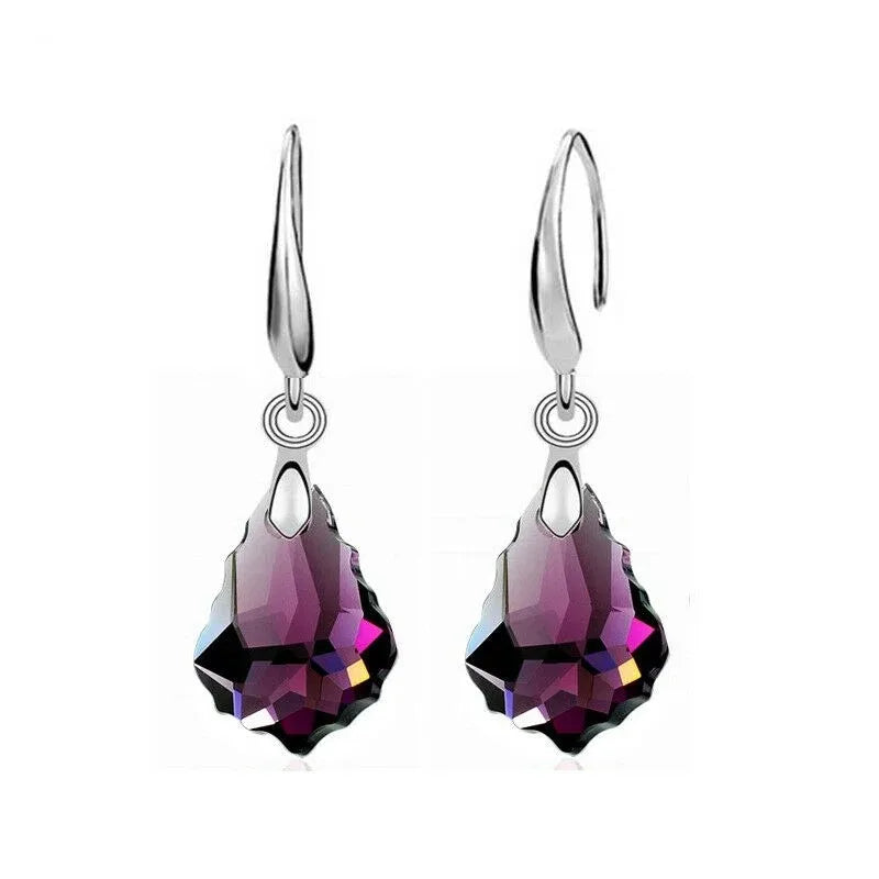 Women's Silver Purple Crystal Drop Necklace & Earrings Set Crystal Jewelry Set Nixie