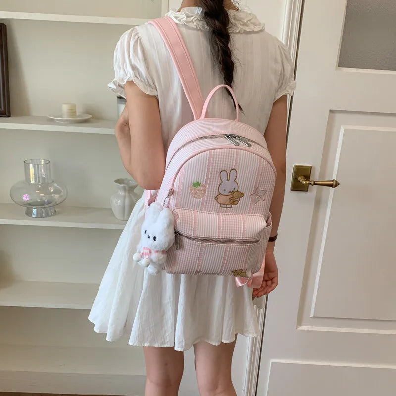Cartoon Plaid Canvas Backpack for Women – Large Capacity Canvas Backpack Nixie