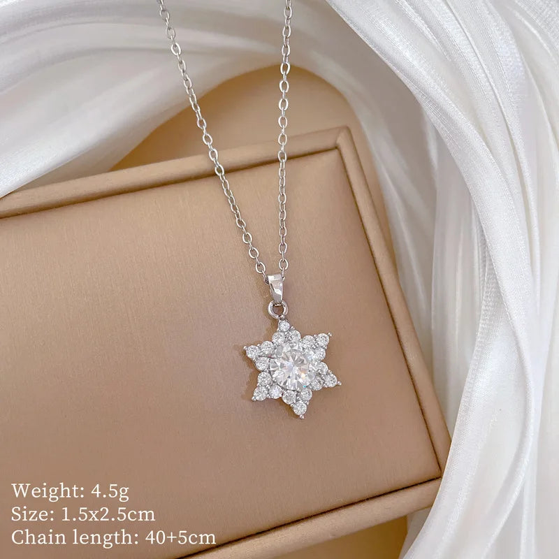 Snowflake Copper Pendant Necklace – Zircon Stainless Steel Choker Pendant Necklace Nixie XL2606-109