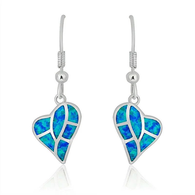 Heart Simulated Opal Silver Drop Dangle Earrings | Nixie Drop Dangle Earrings Nixie Blue
