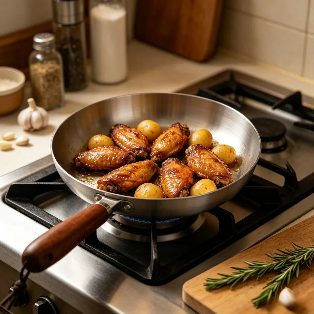 Stainless Steel Nonstick Frying Pan Wood Handle Skillet Nonstick Frying Pan Nixie