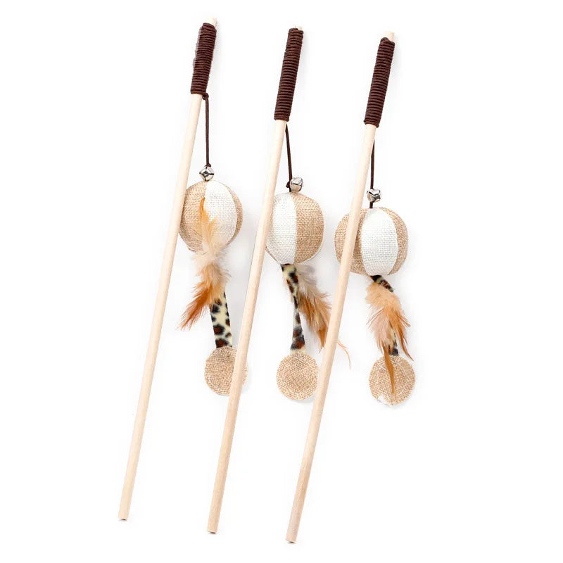 Wooden Mouse Wand Cat Toy – Interactive Pet Teaser Rod