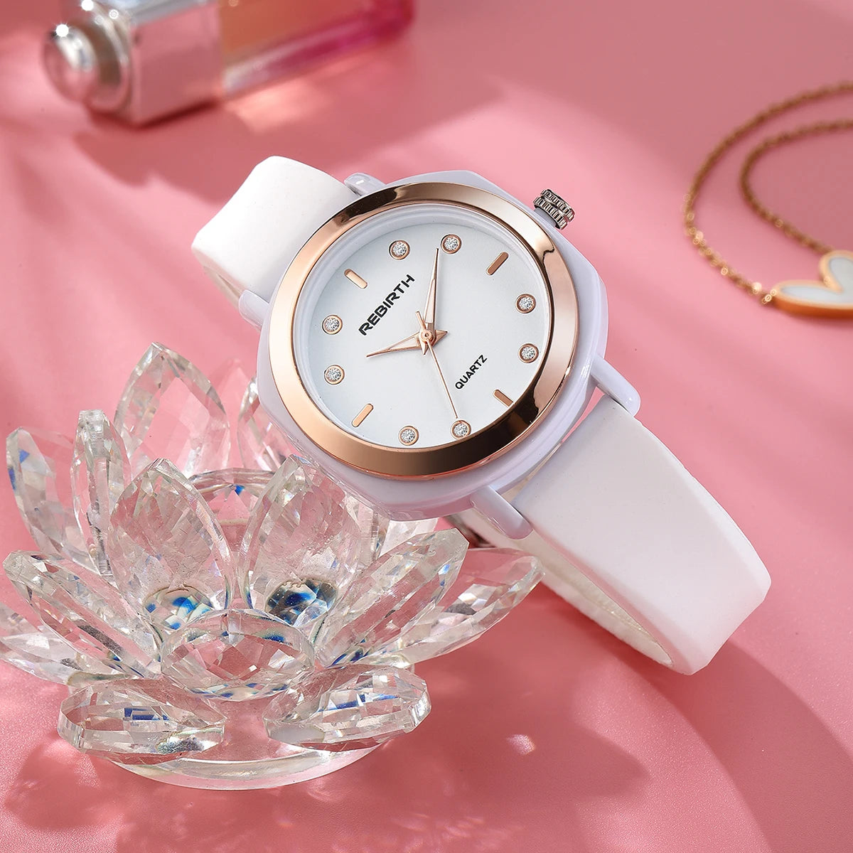 REBIRTH Women's Quartz Watch – Silicone Strap Numberless Dial Women's Quartz Watch Nixie