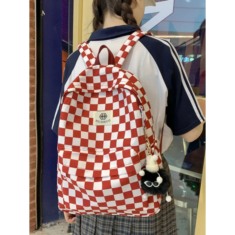 Korean Plaid Checkered Backpack – Stylish Teen School Bag Fashion Backpack Nixie