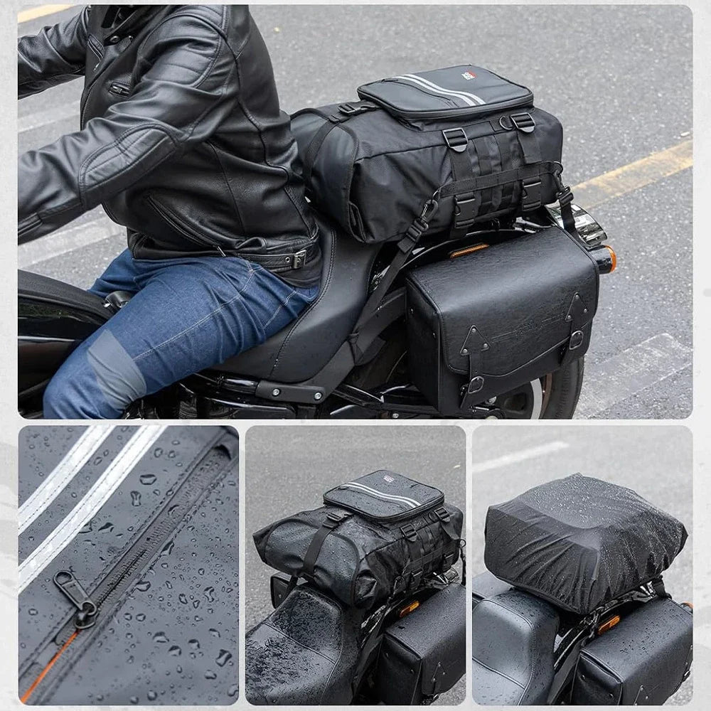 KEMITOUR 30L Motorcycle Sissy Bar Bag with Waterproof Rain Cover Motorcycle Tail Bag Nixie