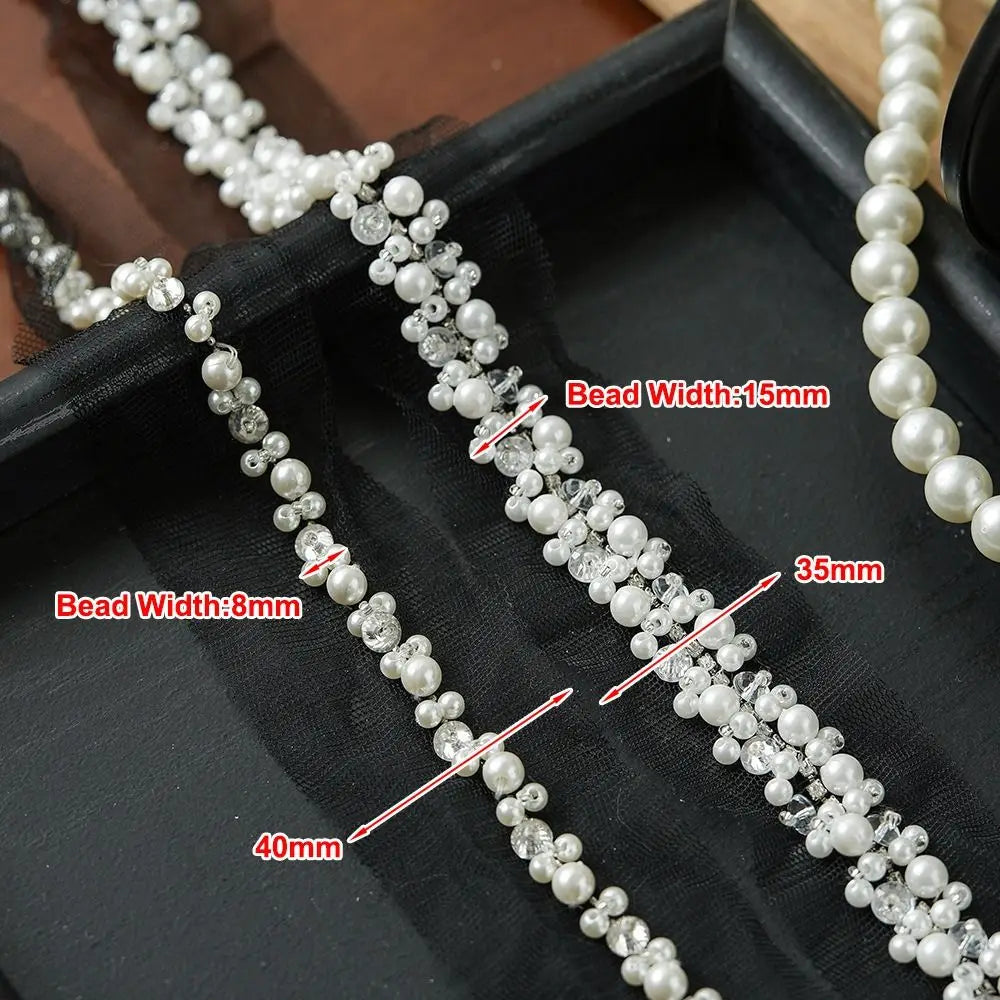 Pearl Beaded Rhinestone Lace Trim Ribbon for DIY Sewing Lace Trim Ribbon Nixie
